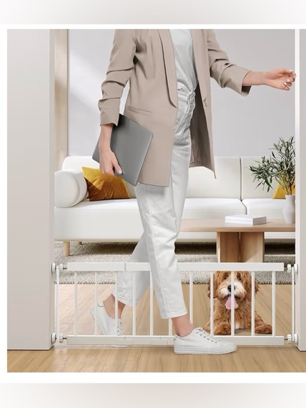 Dog Gate - 18"-45" Adjustable Extra Wide Metal Baby Gate to Step Over, 10" Tall